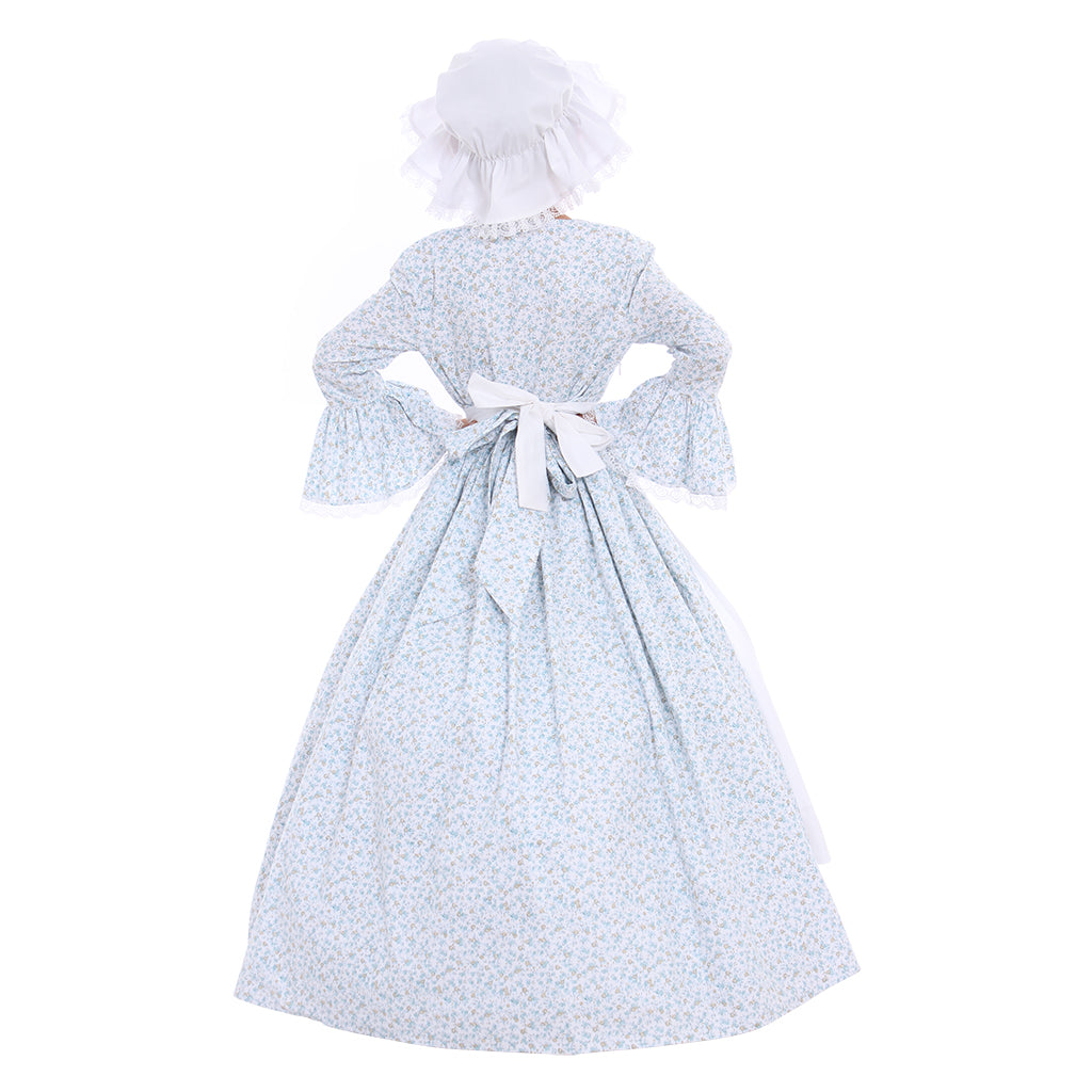 Colonial Girls Cosplay Costume | Victorian Medieval Style Dress with Hat & Floral Print for Kids