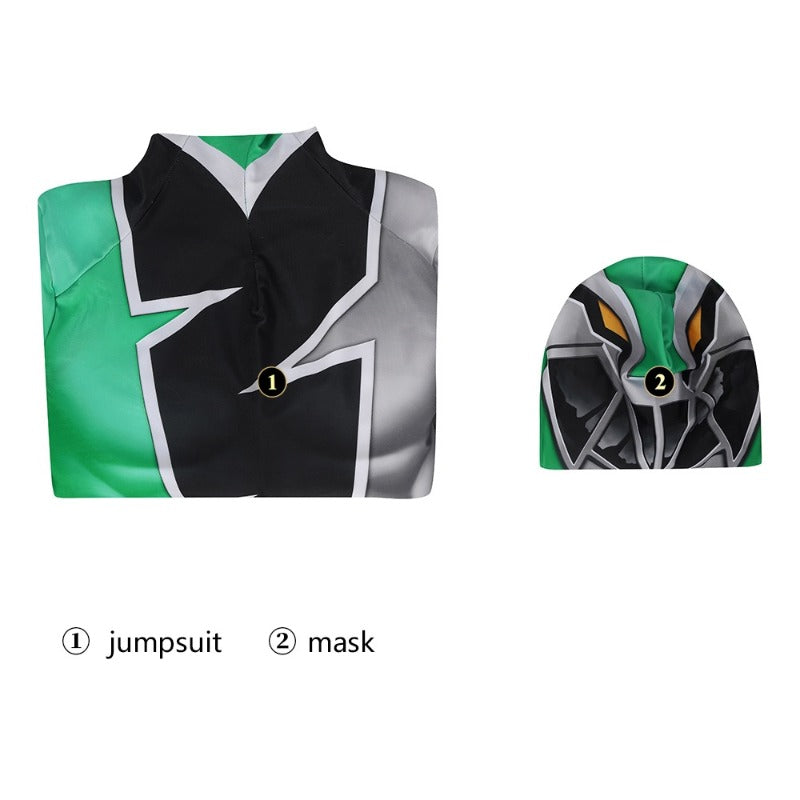 Power Rangers Green Cosplay Jumpsuit Halloween Costume for Party Fancy Dress