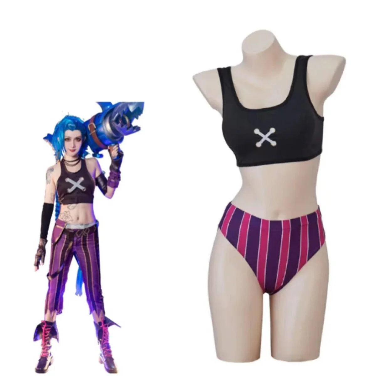 Game LOL Jinx Sexy Swimsuit  Cosplay Costume Runaway Loli  Summer  Bikini Halloween Christmas Carnival Party