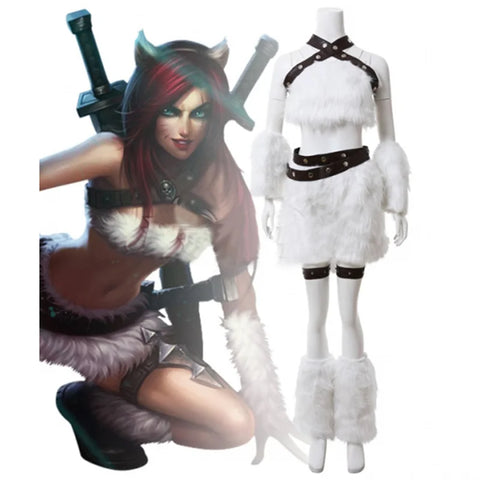 Game LOL Kitty Cat Katarina Cosplay Costume White Battle Suit Adult Women Halloween Carnival Party  Outfit