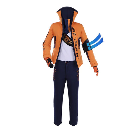 Game LOL Yasuo Cosplay Costume League of Legends the Unforgiven Uniform Orange Top Halloween Carnival Suit