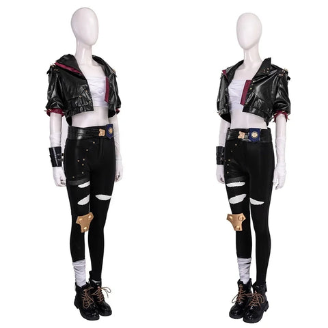 LOL Arcane 2 Vi Cosplay Costume Woman Leather Coat Pants Accessories Full Set Halloween Party  Outfit