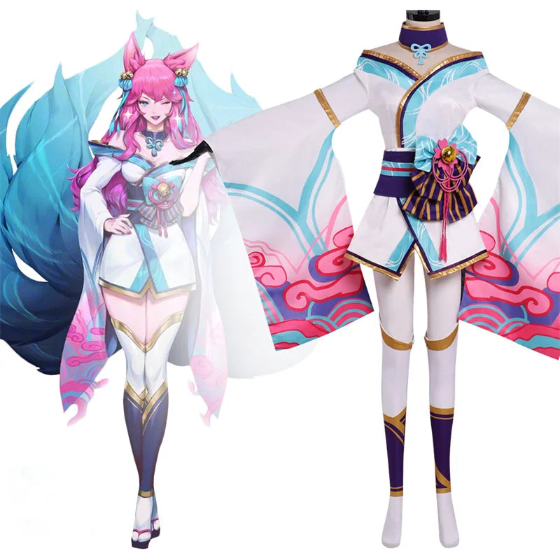 LOL Spirit Blossom Ahri Cosplay Costume Sexy Women Dress Halloween Carnival Party Outfits