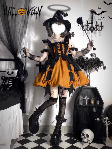 Pumpkin Little Witch Lolita Dress, Adult Witch Cosplay Costume