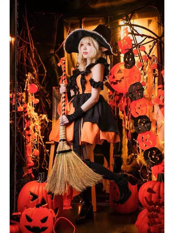 Pumpkin Little Witch Lolita Dress, Adult Witch Cosplay Costume