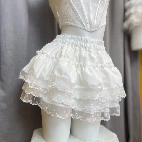 Sweetheart Neckline Flowy A-Line Skirt with Tiered Ruffle Hem - High Waist Plaid Ballet Mini Skirt