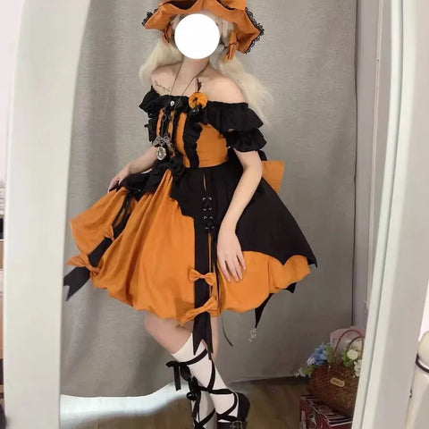 Pumpkin Little Witch Lolita Dress, Adult Witch Cosplay Costume