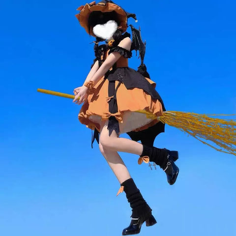 Pumpkin Little Witch Lolita Dress, Adult Witch Cosplay Costume