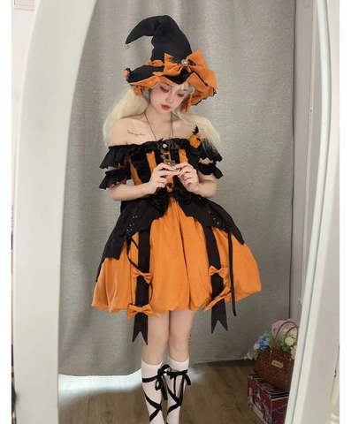 Pumpkin Little Witch Lolita Dress, Adult Witch Cosplay Costume