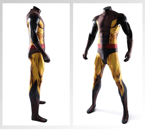 X-Men Wolverine Cosplay Costume, Brown Jumpsuit Tight Bodysuit
