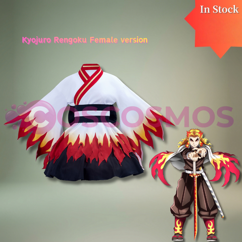 Elegant Demon Slayer Kyojuro Rengoku Women's Kimono Cosplay Costume