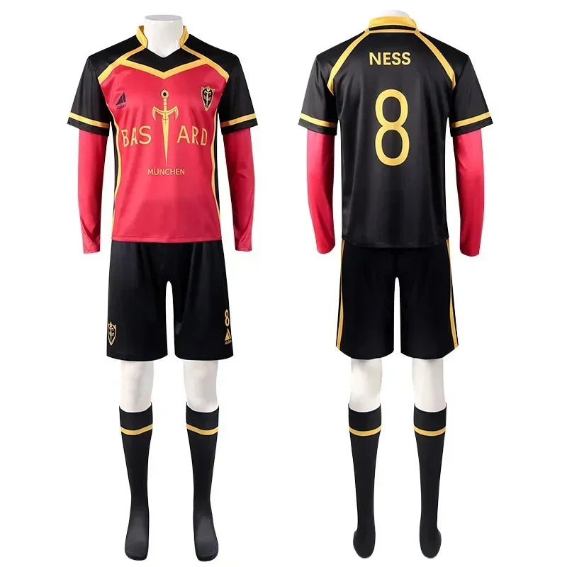 Blue Lock Cosplay Jersey – Kaiser, Ness, Isagi, Kurona & Hiori Bastard Munchen Football Uniform for Anime Fans