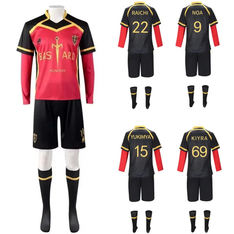 Blue Lock Cosplay Jersey – Kaiser, Ness, Isagi, Kurona & Hiori Bastard Munchen Football Uniform for Anime Fans