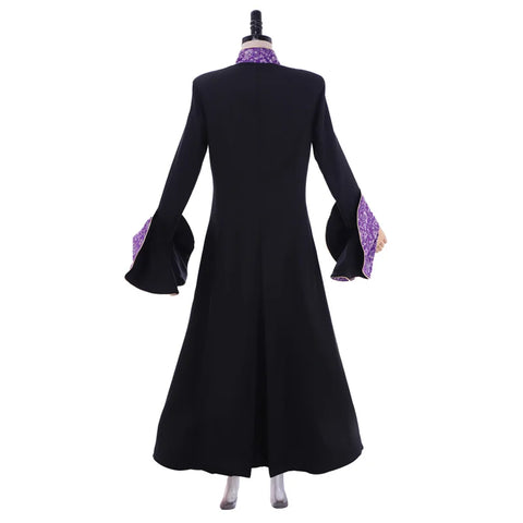 Medieval Priestess Robe Costume - Women’s Black Trumpet Sleeve Clergy Cassock with Cloak | Coscosmos Cosplay Series