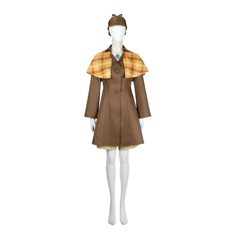 Princess Peach Cosplay Costume Detective Peach Coat and Shorts with Hat and Gloves