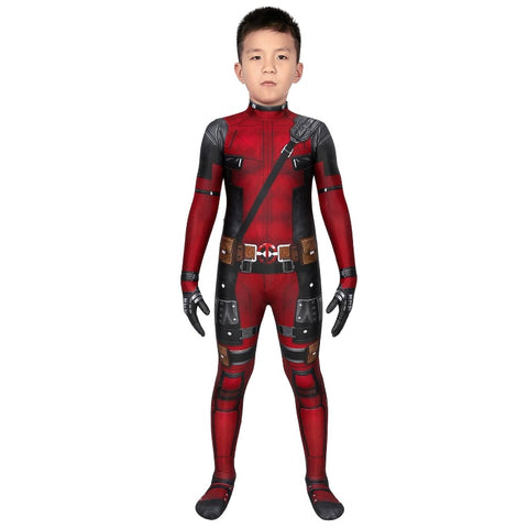 Children Deadpool Kidspool Cosplay Costume Jumpsuit Mask Deadpool & Wolverine Wade Wilson Halloween Party Apparel Gifts In Stock