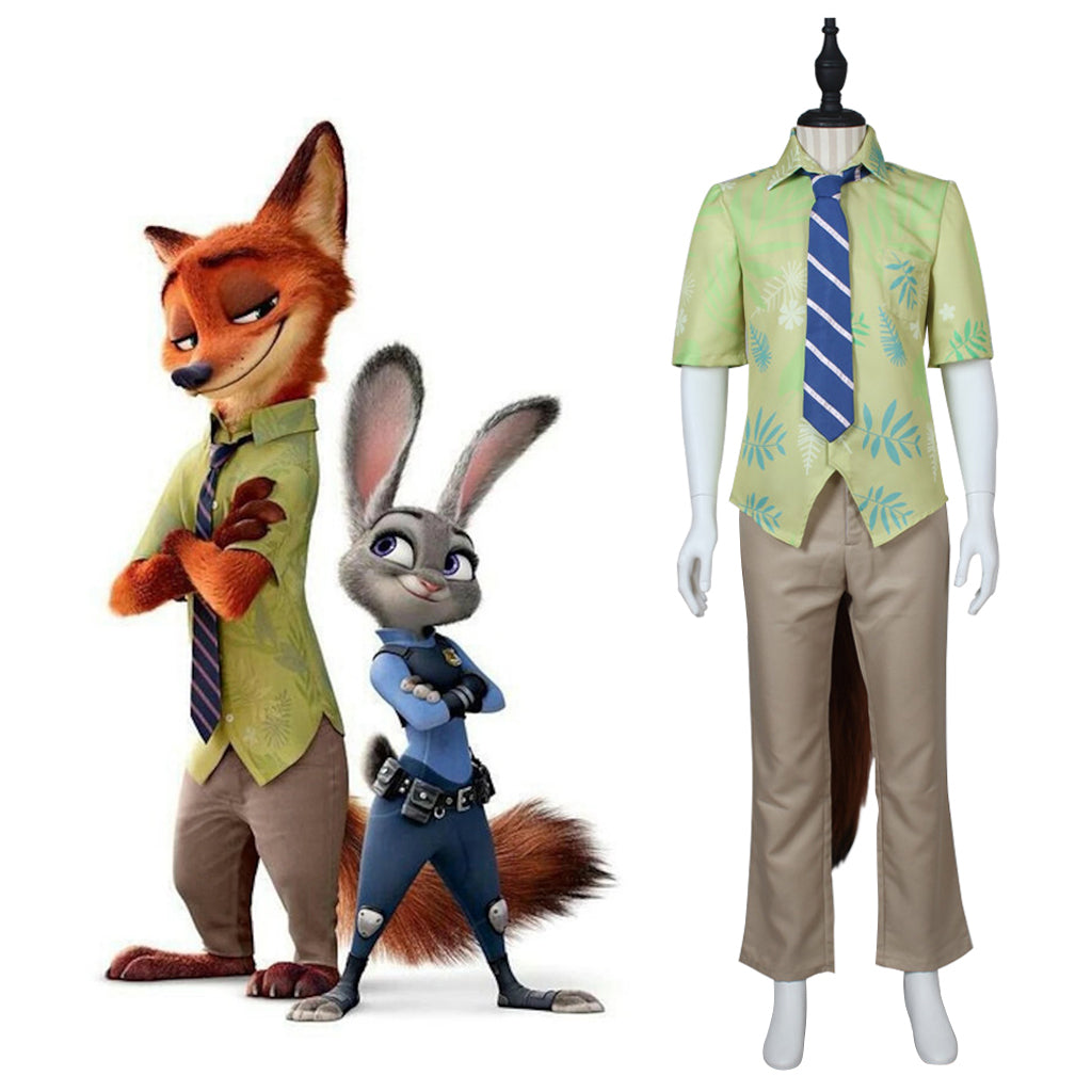 Zootopia Fox Nick Wilde Cosplay Uniform Full Set - Complete Halloween Suit with Ears and Tail