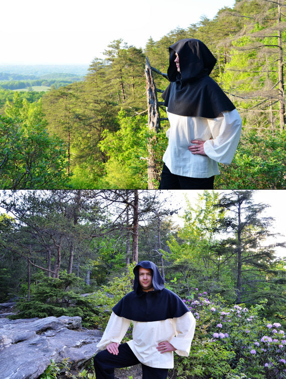 Black Hooded Cape Cloak Mantle Coat Wicca Pagan Robe