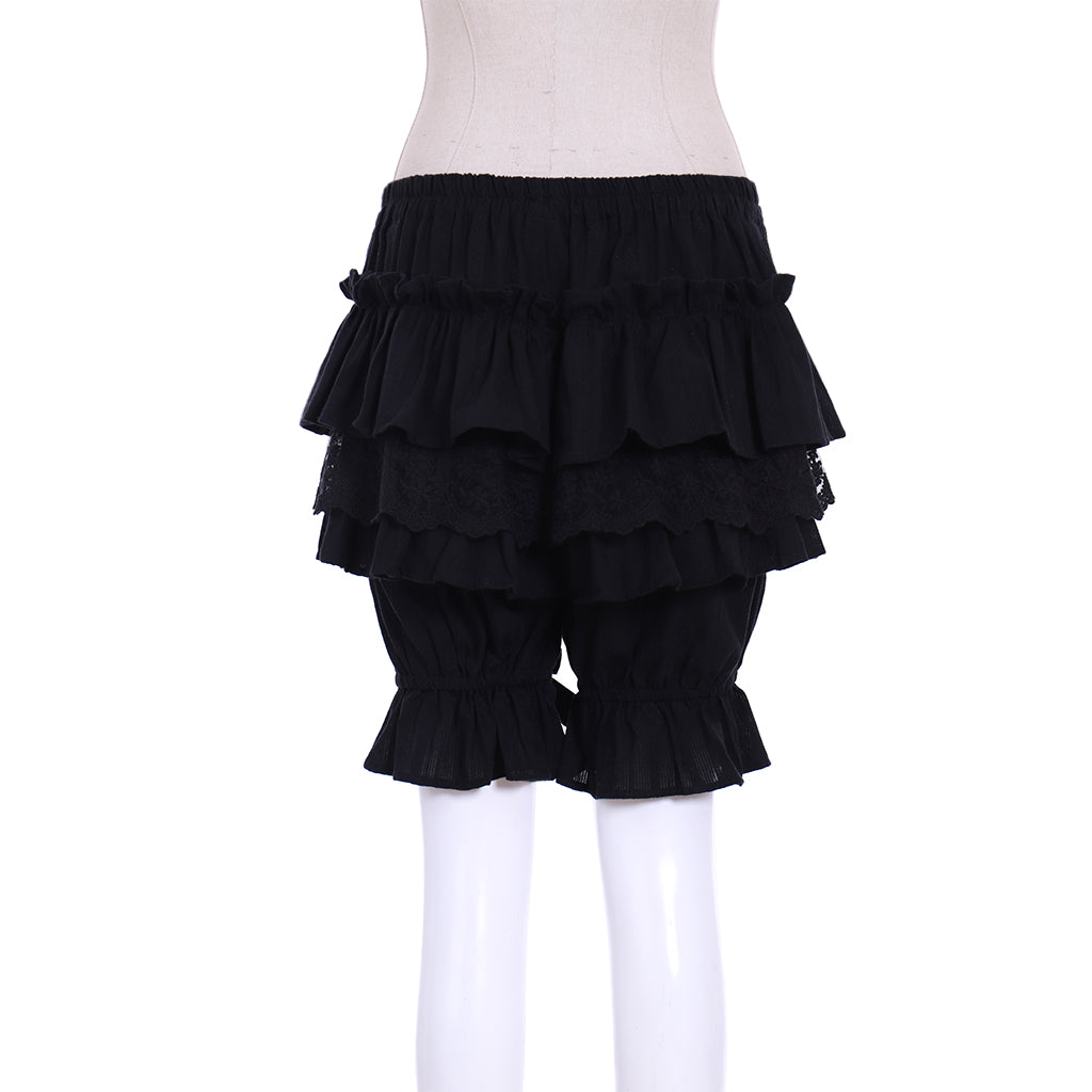 Women's Pantaloons with Short Ruffles, Lace Trim, Mid-Waist Bowknot Beaded Bloomers Shorts