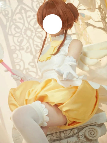 Cardcaptor Sakura Sakura Kinomoto Cosplay Costume, Yellow & White Battle Outfit