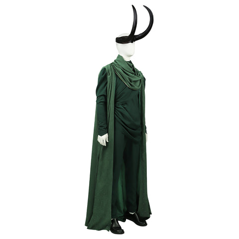 Men Loki Cosplay Costume - Deluxe Marvel Battle Uniform with Green Cape Cloak