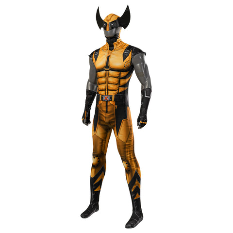 Golden Wolf Zentai Cosplay Costume – Futuristic Hero Halloween Roleplay Suit with Claw Accessories