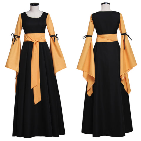 Black and Orange Medieval Dress Renaissance Victorian Gothic Dress for Adult Women Fantasy Halloween Party Costumes