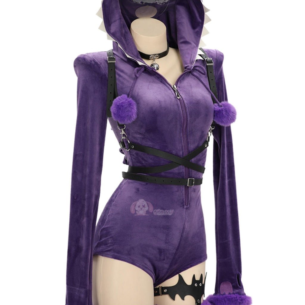 Adorable Anime Pokémon Gengar Purple Plush Cosplay Jumpsuit for Women - Coscosmos