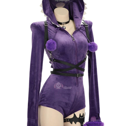 Adorable Anime Pokémon Gengar Purple Plush Cosplay Jumpsuit for Women - Coscosmos