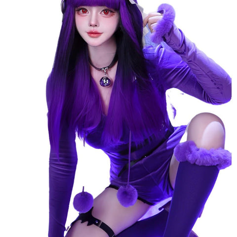 Adorable Anime Pokémon Gengar Purple Plush Cosplay Jumpsuit for Women - Coscosmos