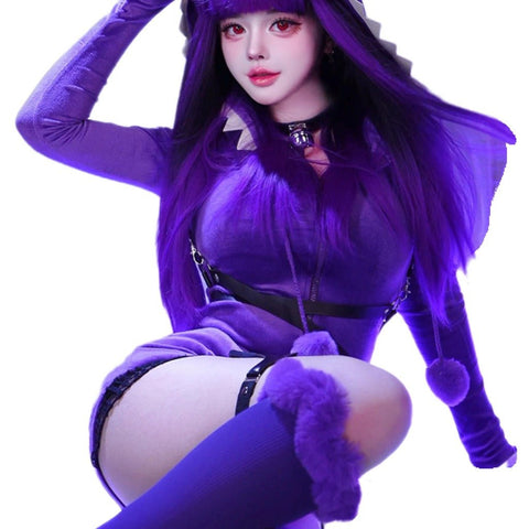 Adorable Anime Pokémon Gengar Purple Plush Cosplay Jumpsuit for Women - Coscosmos
