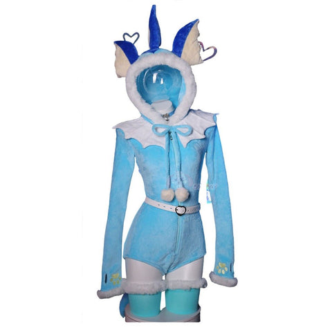 Adorable Blue Vaporeon Plush Cosplay Jumpsuit for Women - Cute Anime Costume - Coscosmos