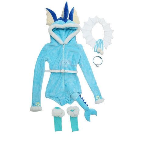 Adorable Blue Vaporeon Plush Cosplay Jumpsuit for Women - Cute Anime Costume - Coscosmos