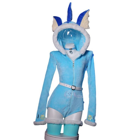Adorable Blue Vaporeon Plush Cosplay Jumpsuit for Women - Cute Anime Costume - Coscosmos