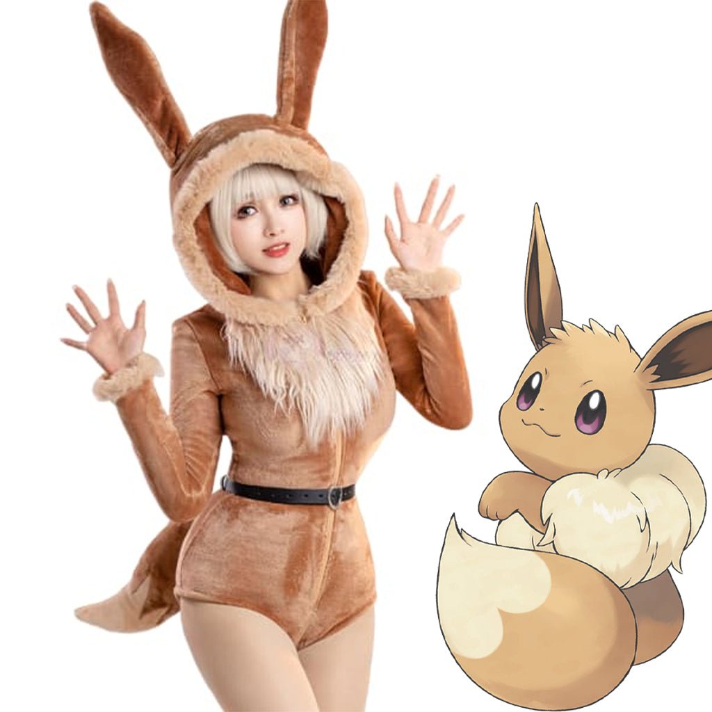 Adorable Eevee Cosplay Pajama, Cute Pokemon Plush Costume for Girls - Coscosmos
