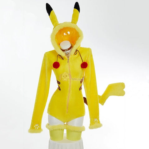 Adorable Pikachu Yellow Plush Cosplay Jumpsuit for Women - Coscosmos