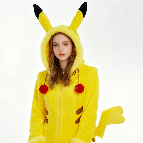 Adorable Pikachu Yellow Plush Cosplay Jumpsuit for Women - Coscosmos