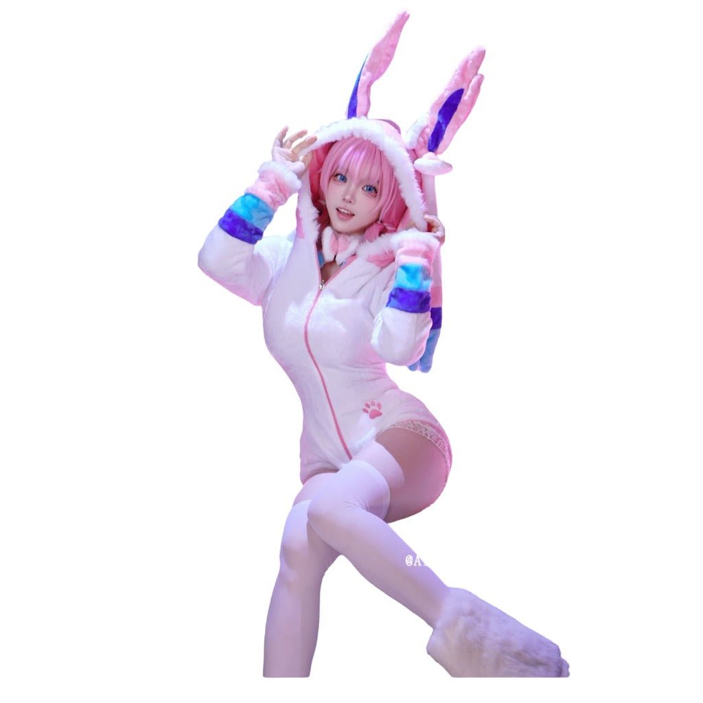 Adorable Pink and White Pokémon Cosplay Plush Sylveon Costume for Women - Coscosmos