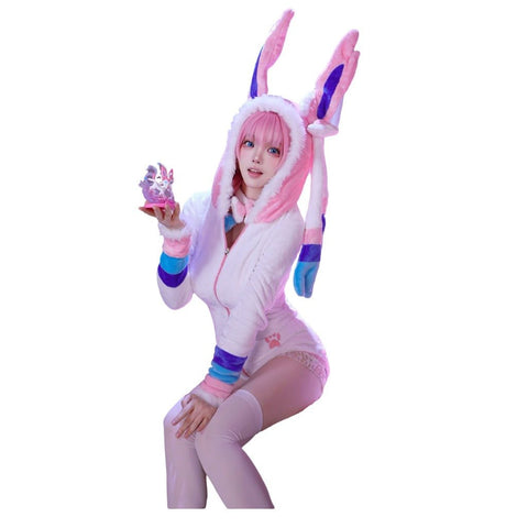 Adorable Pink and White Pokémon Cosplay Plush Sylveon Costume for Women - Coscosmos