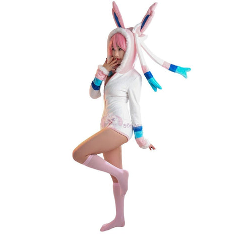 Adorable Pink and White Pokémon Cosplay Plush Sylveon Costume for Women - Coscosmos