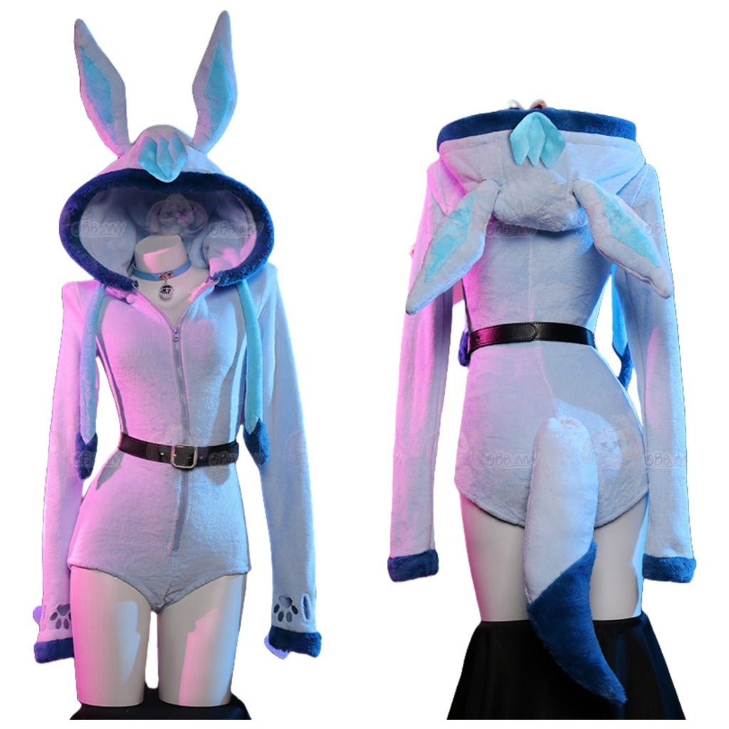 Adorable Pokemon Glaceon Blue Plush Cosplay Hoodie for Women - Coscosmos