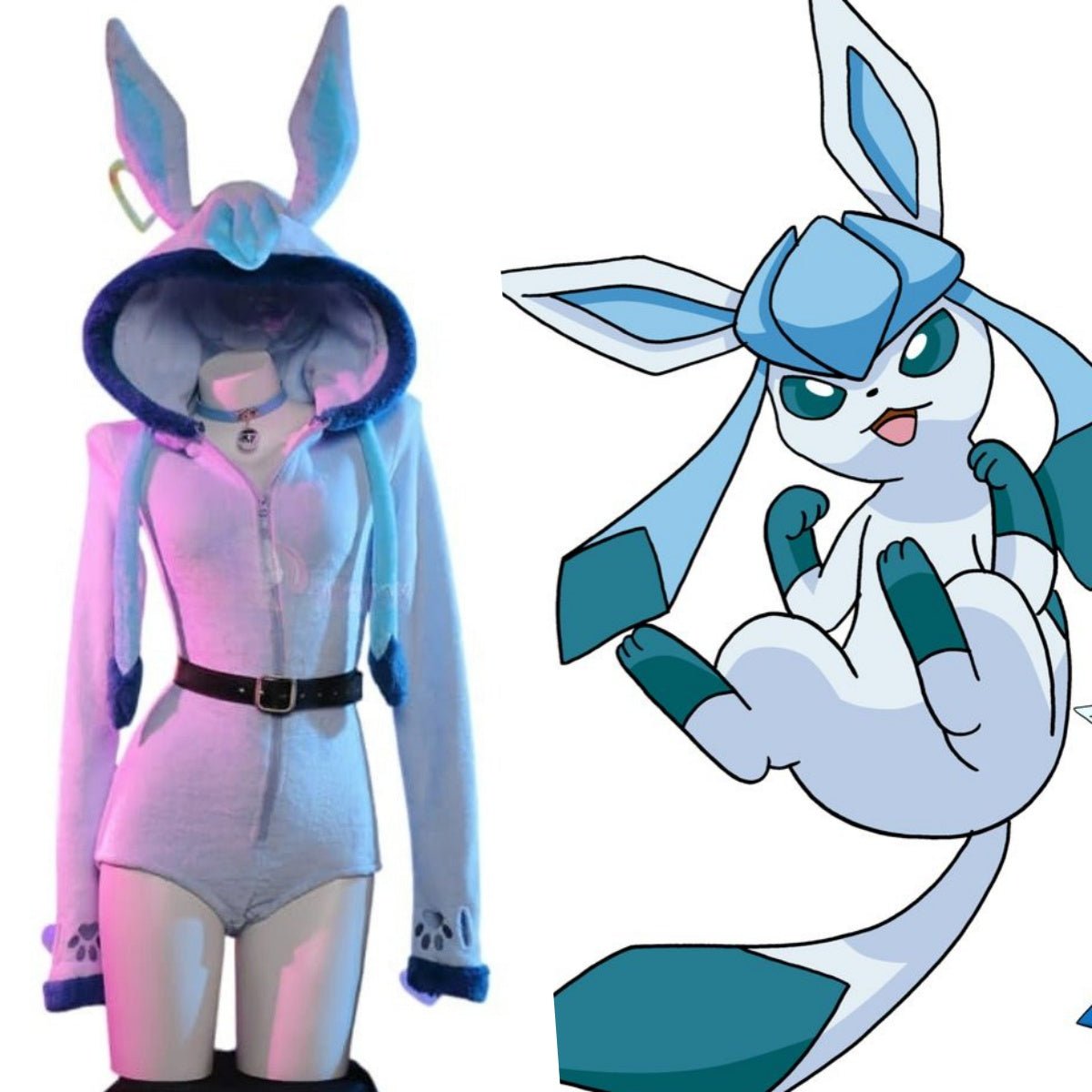 Adorable Pokemon Glaceon Blue Plush Cosplay Hoodie for Women - Coscosmos