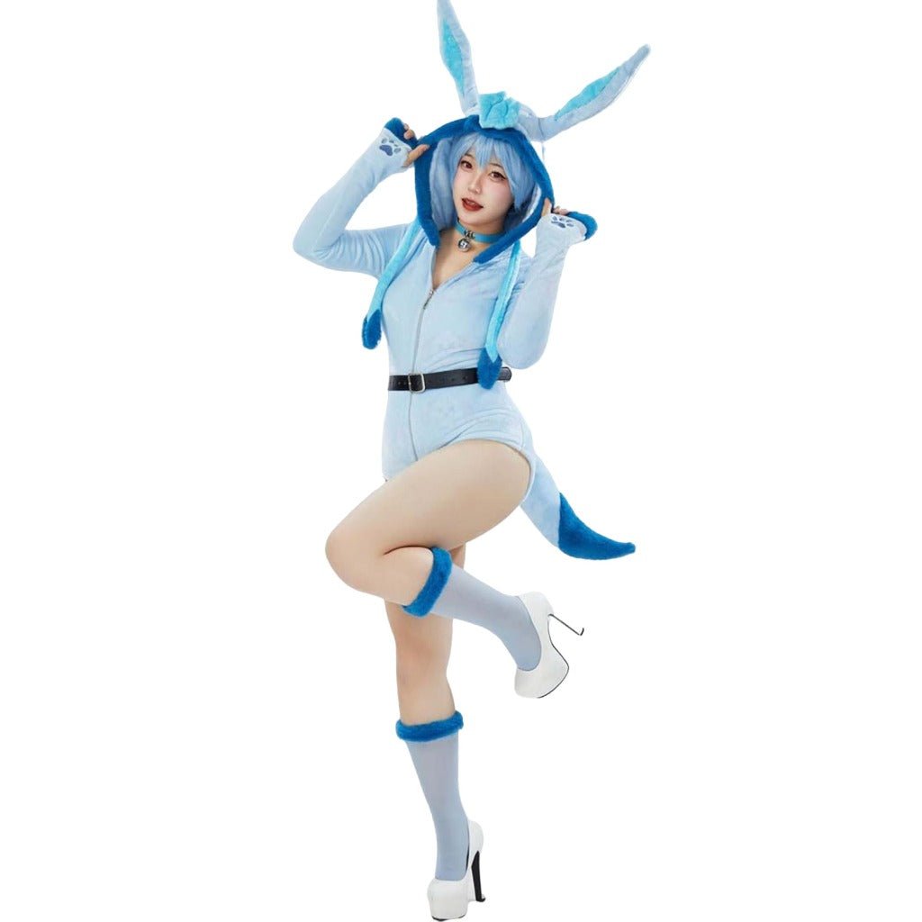Adorable Pokemon Glaceon Blue Plush Cosplay Hoodie for Women - Coscosmos