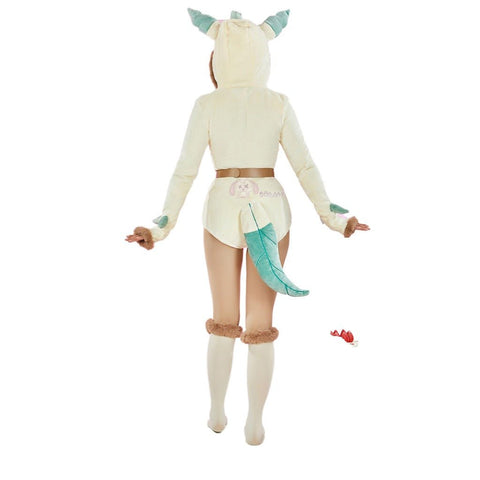 Adorable Pokemon Leafeon Plush Costume Cute Anime Cosplay Jumpsuit for Women - Coscosmos
