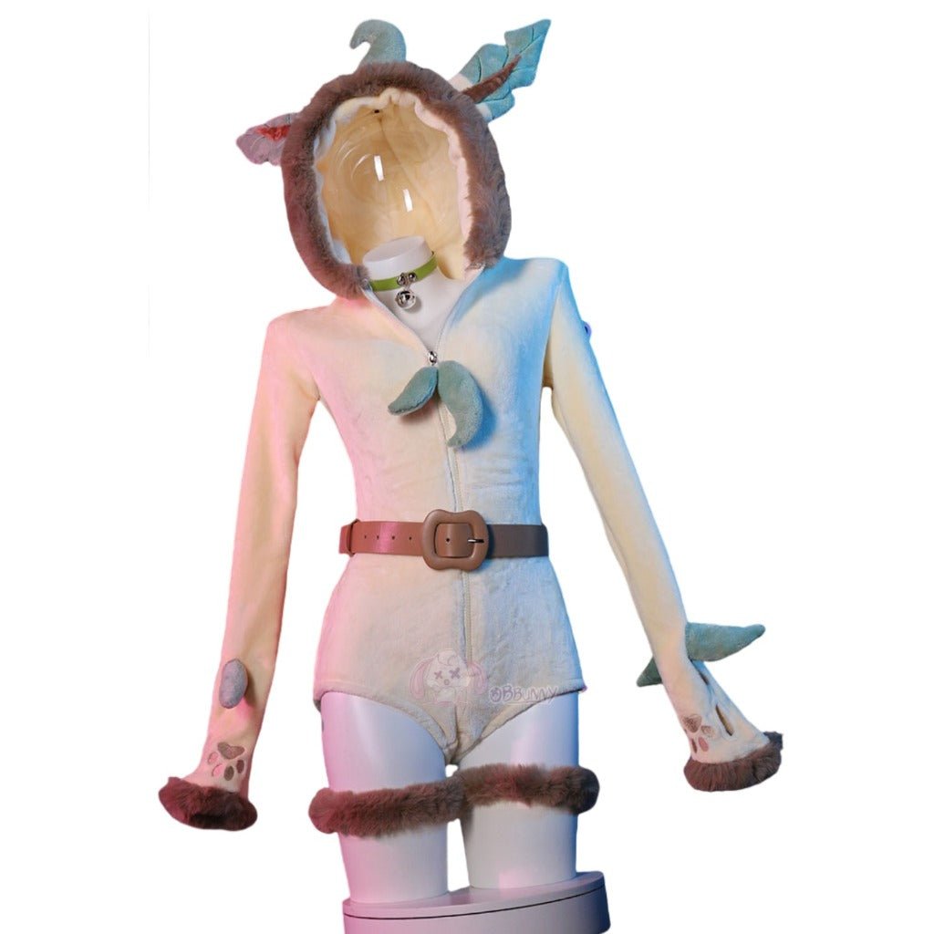 Adorable Pokemon Leafeon Plush Costume Cute Anime Cosplay Jumpsuit for Women - Coscosmos