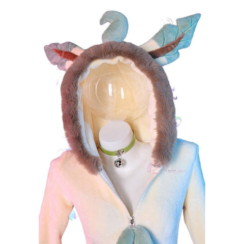 Adorable Pokemon Leafeon Plush Costume Cute Anime Cosplay Jumpsuit for Women - Coscosmos