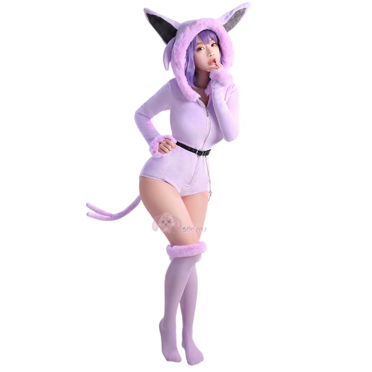 Adorable Purple Pokemon Espeon Cosplay Plush Pajamas for Women - Coscosmos