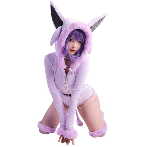 Adorable Purple Pokemon Espeon Cosplay Plush Pajamas for Women - Coscosmos