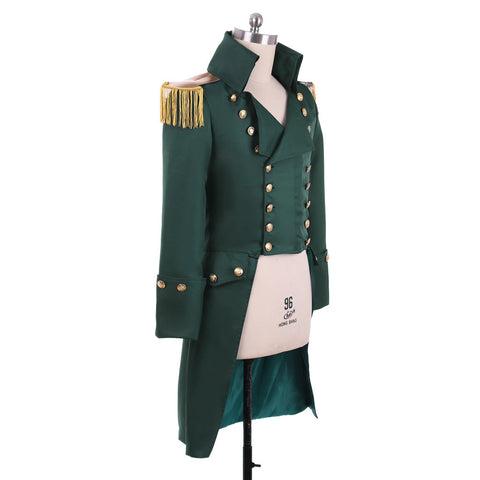 Men’s Colonial Green Military Coat - Victorian Regency Tailcoat | Hamilton Cosplay Jacket | Coscomos Medieval Series