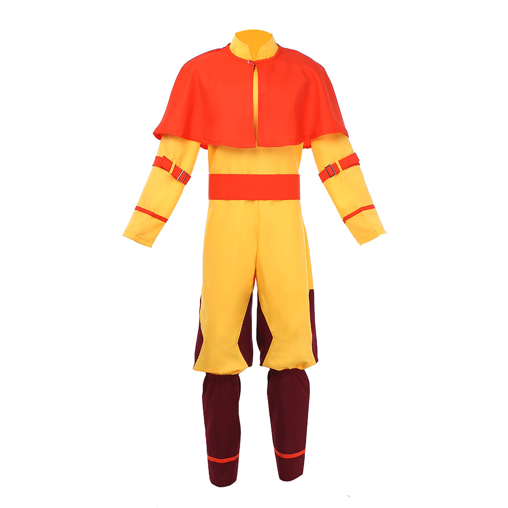 The Last Airbender Cosplay Avatar Aang Costume Yellow Suit with Red Cloak